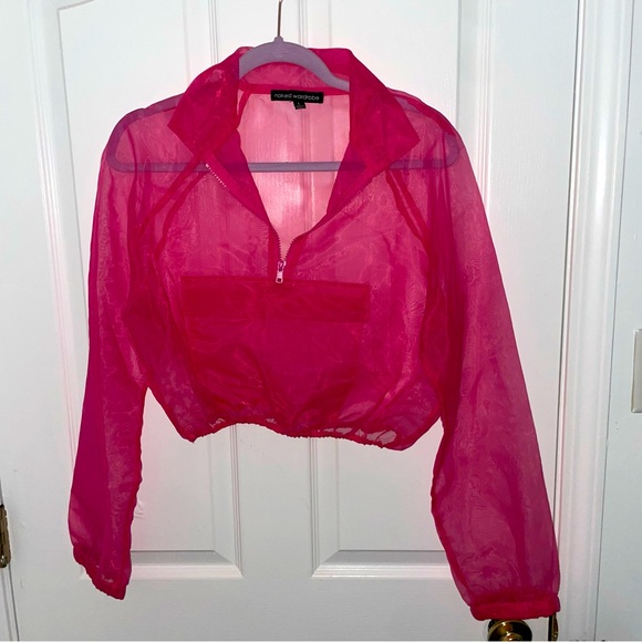 NWOT Naked Wardrobe Neon Pink Half Zip Crop Top - Picture 11 of 13
